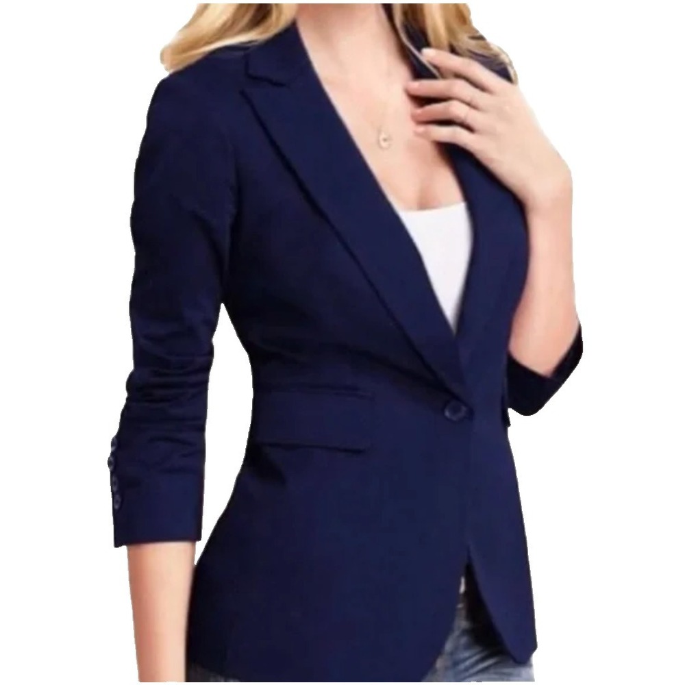 Body By Victoria Blazer Womens 10 Navy Blue Stretch Business Casual Surgeon Cuff